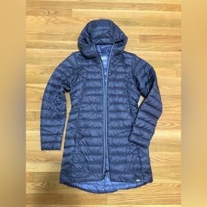 Purple REI hooded down long jacket size S